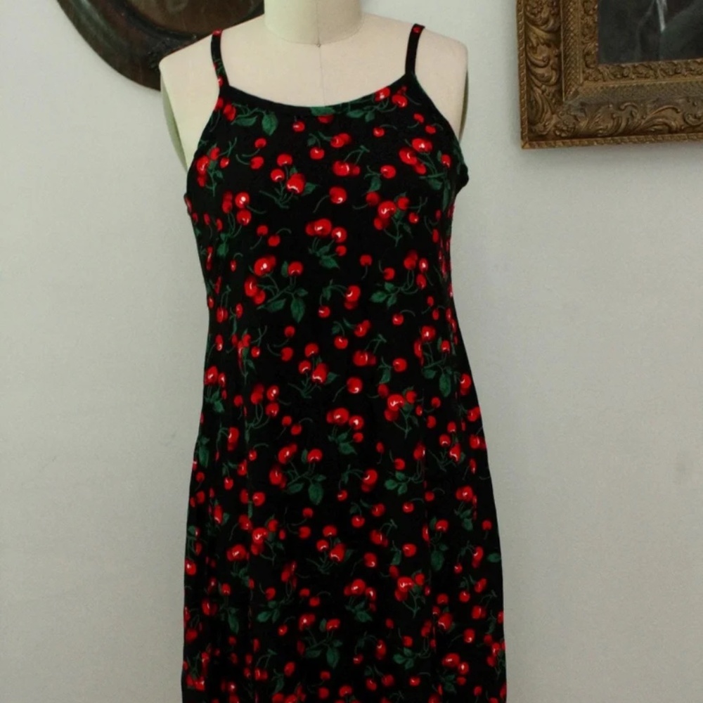 1990’s Kara Made in USA Cherry Print Stretch Knit Mini Dress